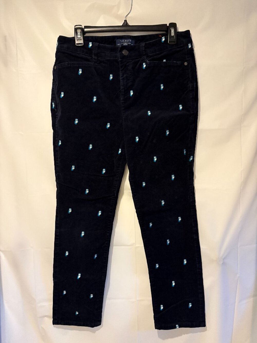 Womens Talbots Outlet Size 10 Petite Navy Embroidered Owl Corduroy Pants
